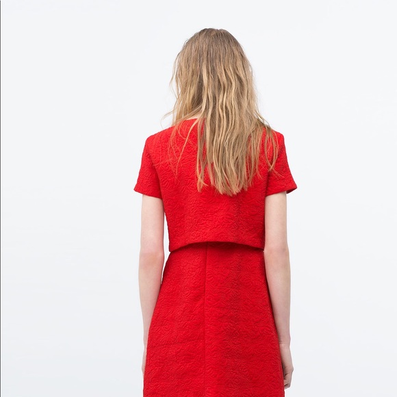 NWT Zara Red Jacquard Double Layer Dress - Picture 5 of 8